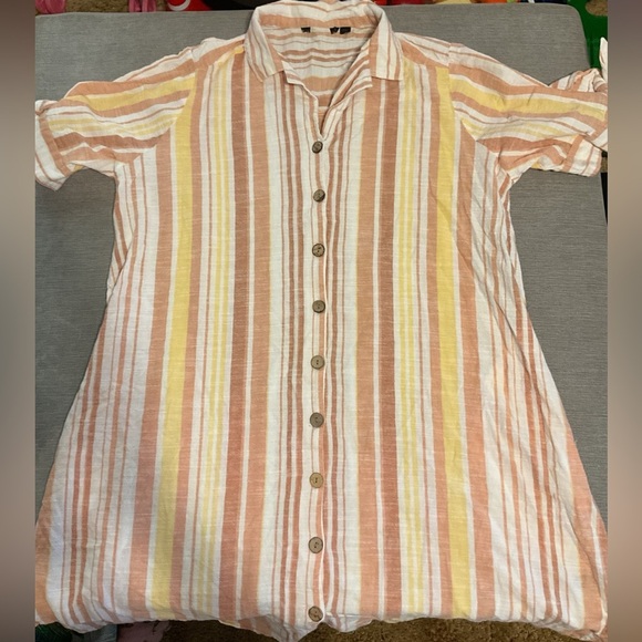 Striped Button-Up Shirt Dress‎ 100% Cotton - Picture 1 of 6